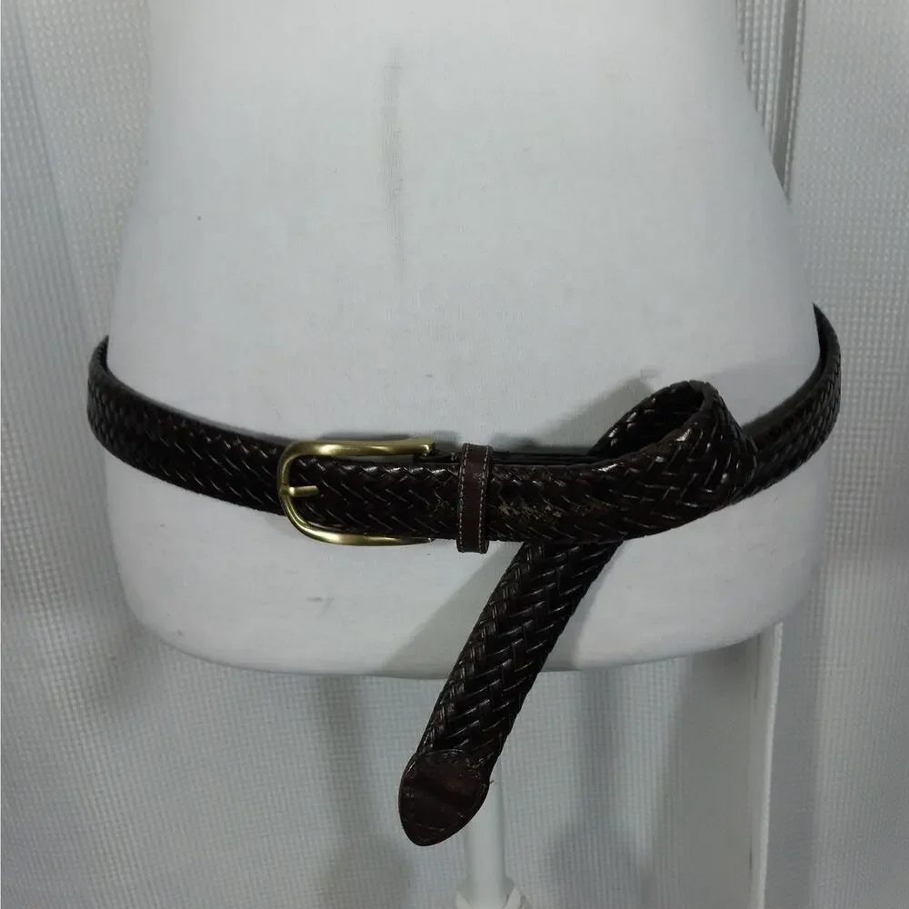 PERRY ELLIS PORTFOLIO! ESPRESSO BROWN GENUINE LEATHER BRAIDED BELT, ARGENTINA!